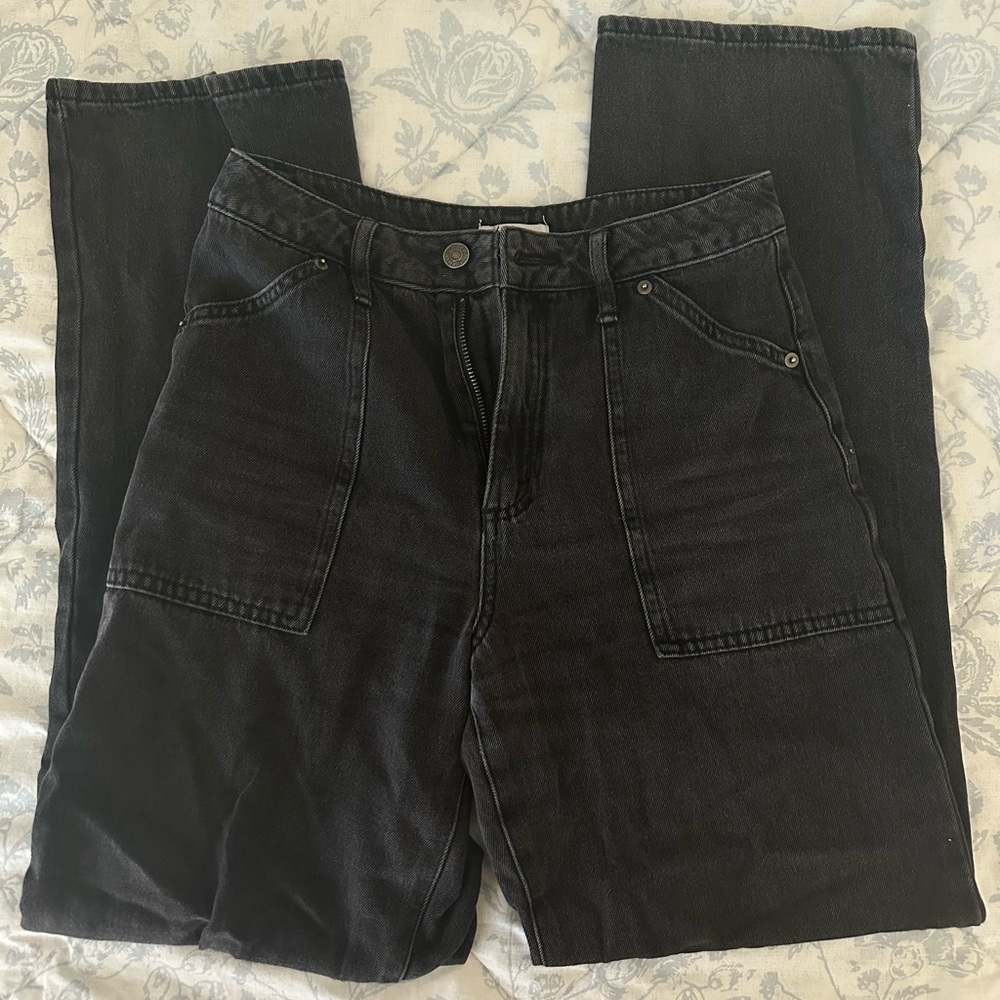 Baggy black, big front pocket, straight jeans